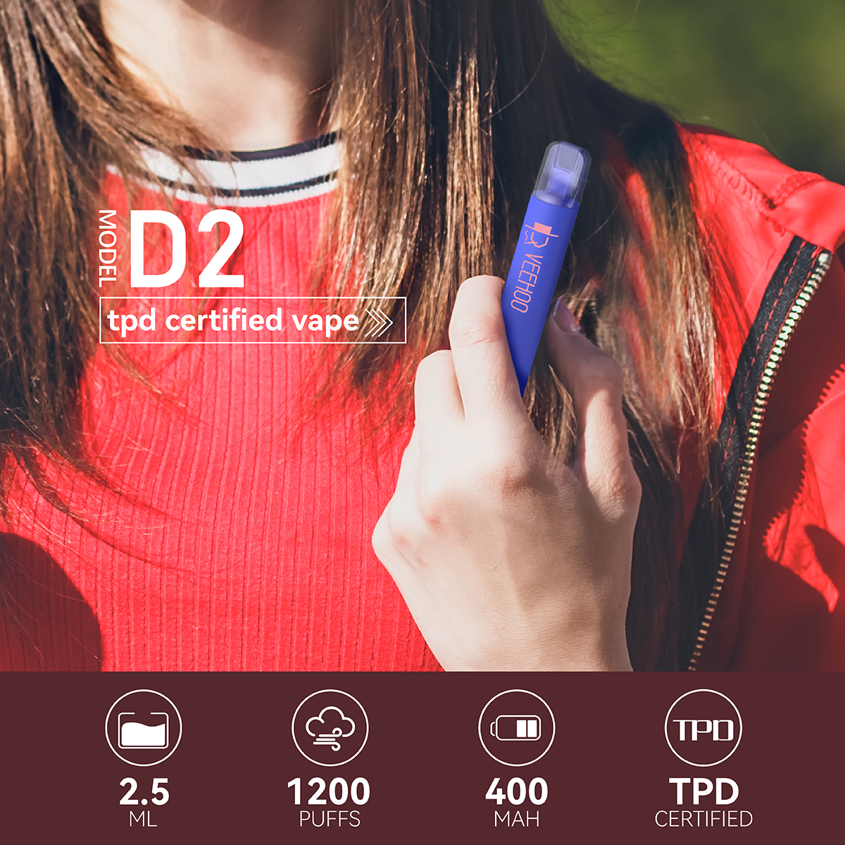 D2 1200PUFFS TPD Certified Vape