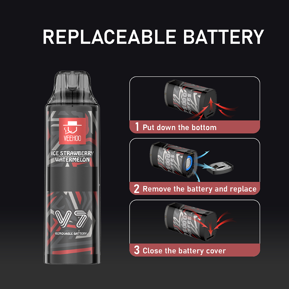 V7 7500puff Disposable vape User replaceable battery